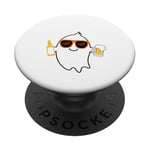 Boo Zee Fantôme mignon tenant une bouteille et un verre pour Halloween PopSockets PopGrip Adhésif