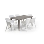 ALLIBERT JARDIN Table LIMA 160x100cm - Capuccinno + 3 lots de 2 fauteuils AKOLA Blanc - Résine