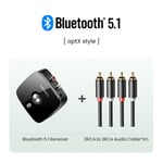 Bluetooth RCA-vastaanotin 5.1 aptX HD 3.5mm Jack Aux Langaton sovitin Musiikki televisioon Auto 2RCA Bluetooth 5.0 Audiovastaanotin