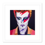 Retro Aladdin Sane Bowie Ziggy Bright Colourful Music Icon Portrait Square Wooden Framed Wall Art Print Picture 8X8 Inch