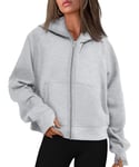 Timuspo Sweat à capuche pour femme 2024 - Veste à capuche - Automne et hiver - Sweat à capuche avec fermeture éclair - Manteau zippé, gris, L