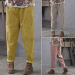 Womens Casual Corduroy Elastic Waist Harem Trousers Wide Leg Cargo Harlan Pants