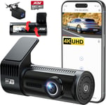 Dashcam Voiture Avant Arrière 4K+1080P WiFi Caméra Voiture avec Carte SD 64GB,Enregistrement en Boucle,G-Sensor,APP,Vision Nocturne,170°140°Grand Angle,Supercondensateur Sûr,Mode Stationnement(Q89)