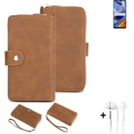 2in1 protection case for Motorola Moto E32s wallet brown cover pouch