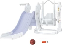 Portique Enfant 3en1 avec Toboggan + Balançoire + Panier de Basket-Ball - Aire de Jeux Complète