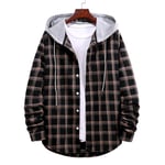 RIQWOUQT Homme Chemise Fleurie Manches Longues,Plaid Brun Noir À Capuche Chemise À Manches Longues Hommes Et Femmes Casual Plaid Imprimé Chemise Couple Vêtements Hip-Hop Street Tops Tops M-3Xl,XX