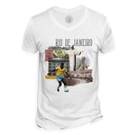 T-Shirt Homme Col V Rio De Janeiro Vintage Collage Brésil Voyage Foot Carnaval