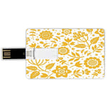 32G USB Flash Drives Credit Card Shape Yellow Flower Memory Stick Bank Card Style Rustic Composition with Berries Twigs Graphic Flora Nature Leaves Pattern Decorative,Yellow White Waterproof Pen Thumb