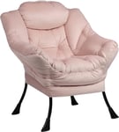 Fauteuil Chaise Scandinaves Avec Accoudoirs Et Poche Chaise Paresseuse En Velours, Chaise De Canapé De Loisirs Avec Structure En Acier, Rose Clair