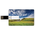 16G USB Flash Drives Credit Card Shape Waterfall Memory Stick Bank Card Style Waterfall Landscape with Daisies in the Meadow Nature Theme,Green Blue White Waterproof Pen Thumb Lovely Jump Drive U Disk