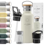 Gourde Inox Isotherme ACTIVE FLASK 1l/500ml sans BPA + Paille (3 Bouchons) | Bouteille d’eau Acier Inoxydable Isolée, Thermos Réutilisable | Camping Velo Sport Running Randonnée Enfant, Café The