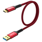 Câble Usb C, 0,5M Câble Usb A Vers C 10 Gbps Câble En Nylon Tressé De Compatible Avec Iphone 15 Pro Max, Galaxy S24 S23 S22, Android Auto-Rouge