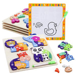 TUNJILOOL 4 Pièces Puzzle en Bois Enfant, Jouet Bébé 3D Puzzles, Jouet Montessori Animaux, Puzzle à Encastrement Educatif Apprentissage Cadeau pour Garçon Fille Anniversaire Noël