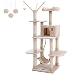 FEANDREA Arbre à Chat, Multi-Niveaux, Grande capacité, Griffoir, Niches, Colonnes renforcées, Tour à Chats, Hauteur 154 cm, Beige PCT86M