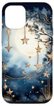 iPhone 14 Night Sky Stars Moon Watercolor Midnight Blue Case