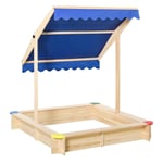 Outsunny Kids Square Wooden Sandpit Sandbox Children Cabana Outdoor Playset