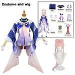 Sangonomiya Kokomi Cosplay Kostym Genshin Impact Cosplay Kokomi Tube Tops Klänning Outfits Med Ryggdekoration Peruk Halloween Cos costume and wig L