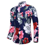 RIQWOUQT Homme Chemise Fleurie Manches Longues,Pink Flowers Blue Hawaiian Men’S Shirt Comfortable Printing Casual Men’S Large Formal Shirt Chemise À Manches Longues M-3Xl,XXL