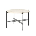 Gubi - TS Travertine Coffee Table Ø 55, Base Black, Top White Travertine - Soffbord - GamFratesi