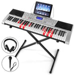 61 Key Keyboard Piano, Electric Piano Keyboard Kit with 255 Voices, 255 Rhythms - Includes light up keyboard Piano Stand, LCD Screen, Headphones, Microphone, Electric Keyboard for Beginners