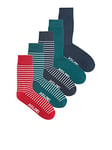 JACK & JONES Men's Jacxion Stripe Socks Pack of 5, Navy Blazer/Pack: pompain red-deep Teal-Navy Blazer, One Size