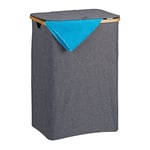 Relaxdays Laundry Basket, Bamboo & Polyester, with Lid and Handles, Washing Hamper, HWD: 66 x 45 x 36.5 cm, Natural/Grey