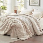 Lanqinglv Parure de lit Double Beige Unie en Microfibre Ultra Douce 200 x 200 cm avec Fermeture éclair et 2 taies d'oreiller 50 x 75 cm