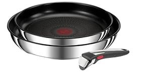 Tefal Ingenio Lot de 2 poêles 24/28 cm + poignée amovible, Induction, Acier inoxydable, Revêtement antiadhésif, Empilable, Compatible lave-vaisselle, Fabriqué en France, Preference On L9749302