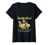 Womens Buddy a Christ Christmas He Happy Scrappy The Son Of God V-Neck T-Shirt