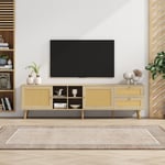 Okwish - Meuble tv élégant en bois et rotin - 1804055 cm - 2 portes en rotin, 2 tiroirs en rotin, adapté pour tv 80 pouces