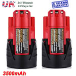 3.5Ah For MILWAUKEE M12B2 M12 12V M12B3 LITHIUM BATTERY 12 VOLT 48-11-2440 2Pack