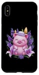 Coque pour iPhone XS Max Cochon en style dessin animé kawaii avec lavande et lys