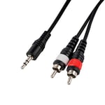 CASCHA - RCA to Jack Audio Cable 6m, 2 x RCA to 1 x 3.5 mm Jack, Y Splitter Stereo Cable, Black