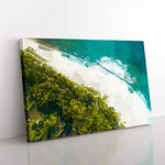 Big Box Art Beach View in The Maldives in Abstract Canvas Wall Art Print Ready to Hang Picture, 76 x 50 cm (30 x 20 Inch), White, Green, Olive Green, Olive, Green