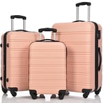 Merax Lot de 3 Valise Bagages - Mallette Rigide ABS Légère Bagage à Main Extensible 4 roulettes M-L XL Rose, Rose, 3er Set, Ensemble de Bagages