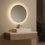 EMKE® Miroir de Salle de Bain, Rond, 60 cm, LED, avec éclairage, à intensité Variable, 3 Couleurs de lumière, Anti-buée, Interrupteur Tactile, éclairage Rond, IP44, économie d'énergie