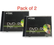 2 X Genuine TDK DVD+RW 4.4GB x 4 Speed Re-Writable Blank Disc