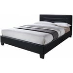 Meubletmoi - Lit double en simili noir 160 x 200 cm + sommier inclus - bali