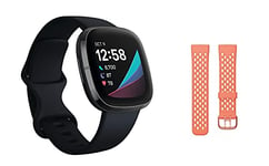 Fitbit Pack Fitbit Sense, la montre connectée intelligente pour la santé via des outils pour la suivi cardiaque avec un bracelet supplémentaire