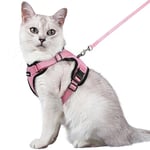 rabbitgoo Harnais Chat Anti évasion avec Laisse Rose M, Harnais Chaton Petit Chien Réglable, Collier Harnais et Laisses pour Chat Refléchissant Attache Dessus Gilet Respirant pour Lapin Chat Chiot