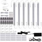 LED Dimmable Under Counter Lighting Kit, 6 Pack Cabinet Strip Lights with Rotary dimmer, Plug in Linkable Bar Lights for Kitchen, Showcase, Cupboard, Closet, Shelf Lighting,11 Inches 24V Warm White