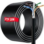 Cable Ethernet 20m, RJ45 Câble 20m Blindé Câble Réseau Exterieur Intérieur - AWG 23, FTP PIMF CCA, Anti-Interférence, Lgnifuge, Exterieur Etanche, Haut Debi Gigabit CAT 6 - (Noir, 20 mètres)