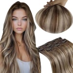 RUNATURE Extension a Clip Cheveux Naturel Balayage 35 cm Brun Foncé à Brun Clair avec Blond Moyen Extension Vrai Cheveux Clip Brun Extension a Clip Cheveux 14 Pouces 3 Pièces/50g #3/8/22