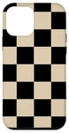 Coque pour iPhone 12 mini Beige Black Checkerboard Vintage Minimalist Retro Aesthetic