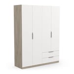 Demeyere Kronberg Oak Armoire Dressing avec Penderie Moderne 4 Portes 5 Etagères 2 Tiroirs – Coloris Chêne Blanc Mat-157, Bois d'ingénierie, Gris, 157,3 x 51,1 x 203 cm