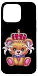 iPhone 15 Pro Max Kawaii teddy bear with crown and lilies Case