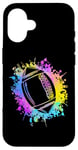 Coque pour iPhone 16 Colorful Splatters Rugby Ballon de football américain pour enfant