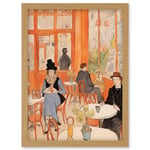 Artery8 A Bustling Parisian Cafe in the Style of Toulouse Lautrec Paris French Orange Artwork Framed Wall Art Print A4