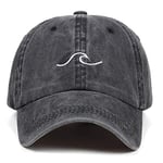 Baseball cap Washed Wave Dad Hat For Women Cotton Embroidery Wavy Line Baseball Cap Men Hip Hop Cap Snapback Hat Sea Sports Cap Dark Grey