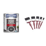 Johnstone's Exterior Hardwearing Gloss - Black 750ml & Fit For The Job 5 pc Mixed Sizes Paint Brush Set for a Smooth Finish with Emulsion, Gloss